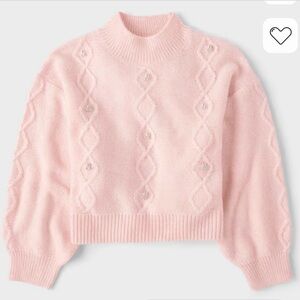 Soft Pink Cable-Knit Mock Neck Sweater